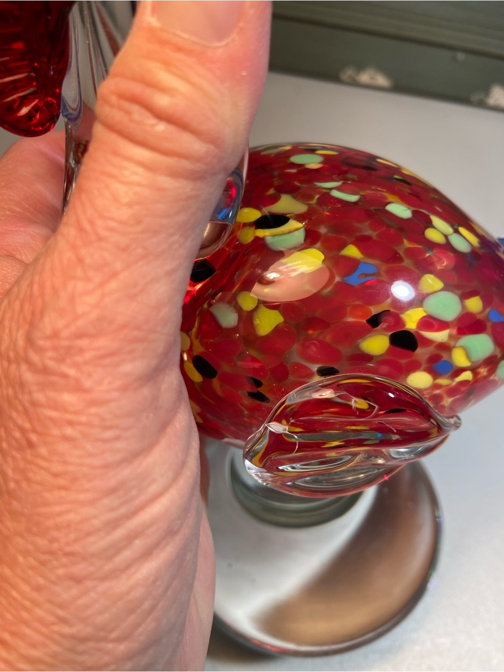 Handblown Glass Rooster Figurine in Red and Blue Accent - Picture 15 of 16